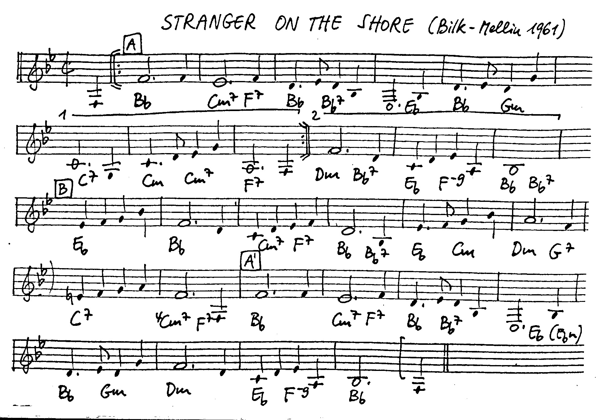 stranger on the shore leadsheet – book us for your next 20s or gatsby event